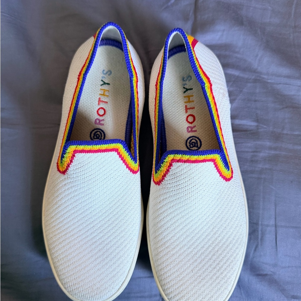 Rothy's White and Purple Slip-On Shoes